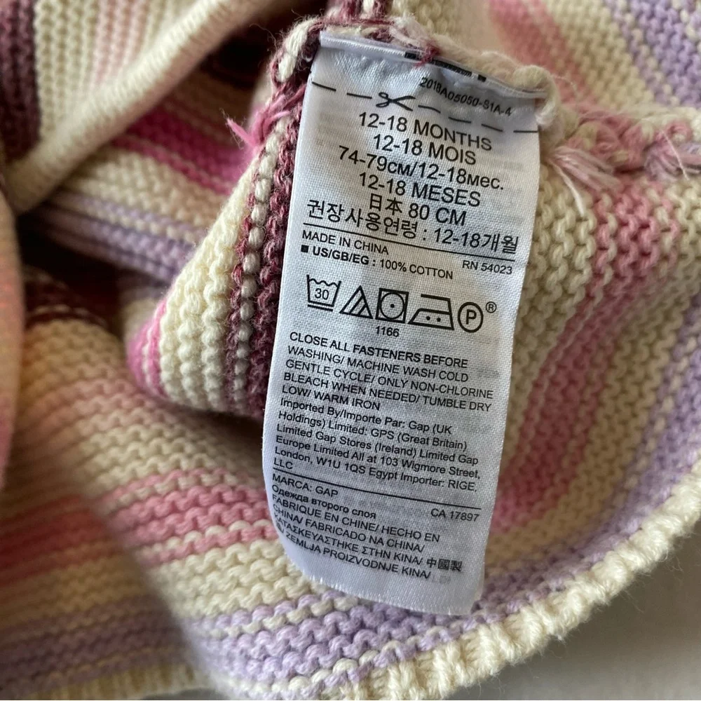 GAP Baby Kids Sweater Hoodie Cardigan Knit Button Down Cotton Pink Purple 12 18